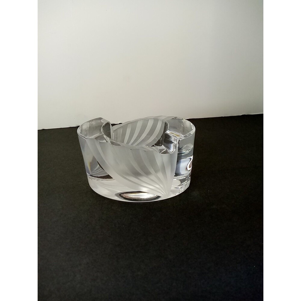 Mikasa ArtDeco “Curtain‎ Call”Frosted Stripe Glass  Oval Candleholder 2 1/4"